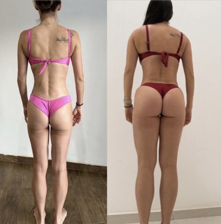 Antes e depois de aluna acompanhada pelo Fábio