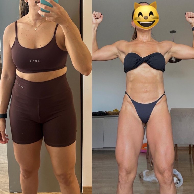 Antes e depois de aluna acompanhada pelo Fábio